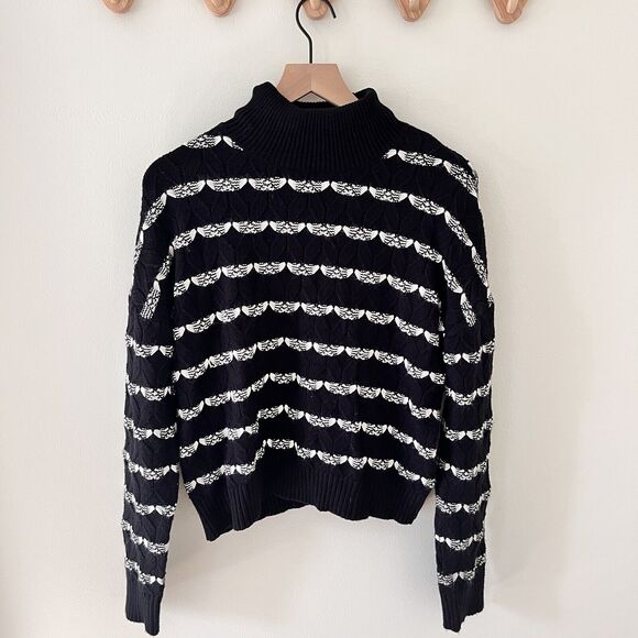 Joie Sweaters - Joie Striped Turtleneck Black and White Sweater - Large